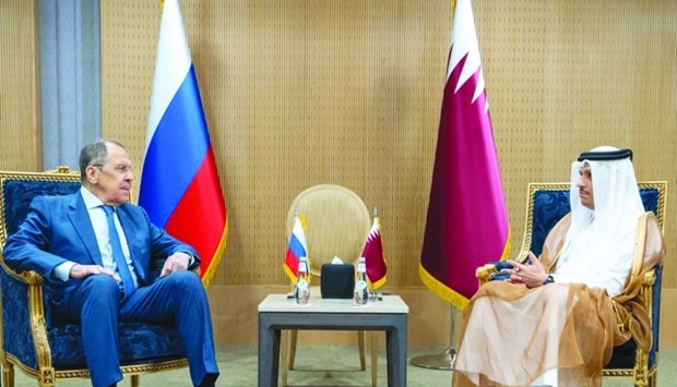 HE the Deputy Prime Minister and Minister of Foreign Affairs Sheikh Mohamed bin Abdulrahman al-Thani meets with Russian Foreign Minister Sergey Lavrov