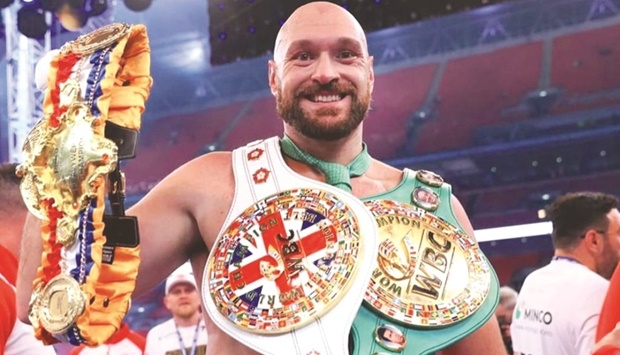 Tyson Fury celebrates retaining his WBC heavyweight crown in April this year, stopping Dillian Whyte in round six of an all-British bout at a delirious Wembley Stadium.