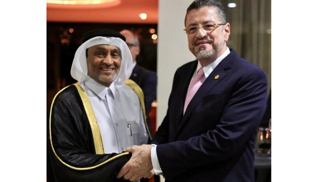 Qatar's ambassador to Costa Rica HE Dr. Khamis bin Rashid Al Kaabi with Costa Rican president Rodrigo Chaves