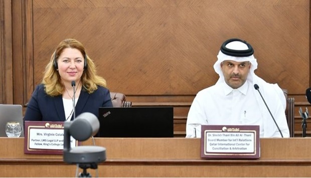 Sheikh Dr Thani bin Ali al-Thani and Virginie Colaiuta at the seminar. 