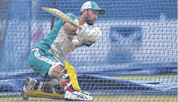 Australiau2019s Glenn Maxwell bats during a practice session at the R Premadasa Stadium in Colombo ahead of their two Tests, three T20s and five one day international series against Sri Lanka. (AFP)