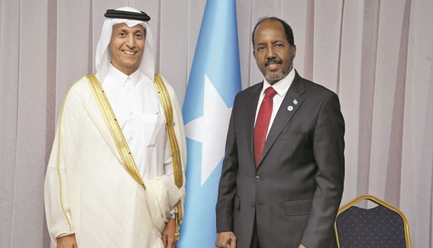 HE the minister congratulated President Mahmoud and stressed the strength of bilateral ties and Qatar's support of Somalia in all fields and its commitment to the country's stability, progress, and prosperity.