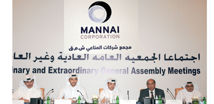 The directors of Mannai Corporation at the board meeting in Doha yesterday.