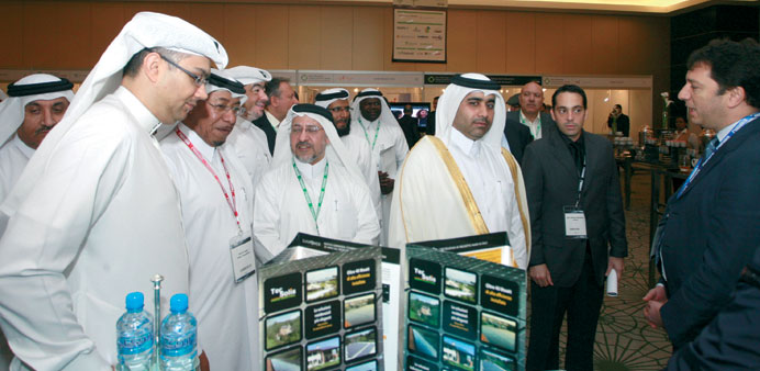 Al-Kuwari and other dignitaries visiting the venue of an exhibition held alongside the summit yesterday. PICTURE: T K Nassar