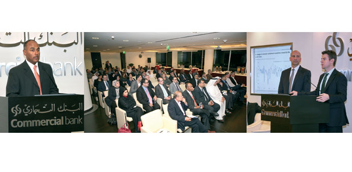 Khan, Gallagher and Arege speaking at the recent Commercialbank seminar in Doha on global opportunities for Qatari investors.