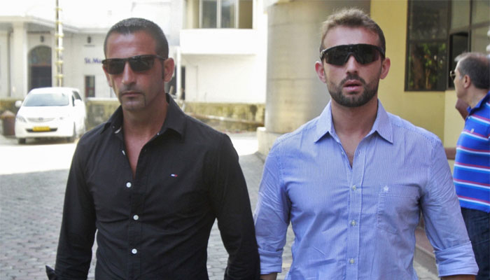 Italian marines Salvatore Girone (R) and Massimiliano Latorre accused of killing two Indian fishermen off a coast in Kerala