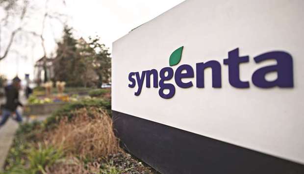 A company logo sits on a sign outside Syngentau2019s headquarters in Basel. Syngenta has highlighted references in a report to the usefulness of neonicotinoids in farming and the importance of a broad range of factors, including the wider quality of the environment, such as wild flower diversity, for maintaining beesu2019 health.