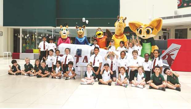 Oryx Kids Club mascots make special appearance at the Royal Grammar School, Guilford in Qatar (RGS).