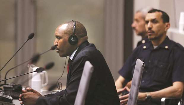 Former Congolese warlord Bosco Ntaganda speaks at his trial at the International Criminal Court in The Hague.