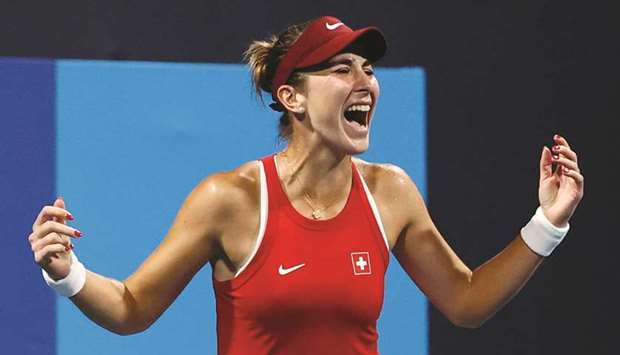 Belinda Bencic of Switzerland celebrates after winning her womenu2019s singles semi-final yesterday. (Reuters)