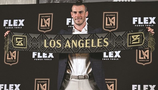 Welsh player Gareth Bale is welcomed to Major League Socceru2019s Los Angeles Football Club during a press conference at the Banc of California Stadium in Los Angeles, California. (AFP)