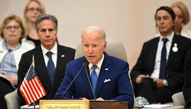 US President Joe Biden speaks during the Jeddah Security and Development Summit (GCC+3) at a hotel in Saudi Arabia's Red Sea coastal city of Jeddah on July 16, 2022.