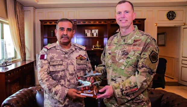 HE the Chief of Staff of Qatar Armed Forces Staff Lieutenant General (Pilot) Salem bin Hamad bin Aqeel al-Nabit meets with the Commander of the US Air Forces Central Command Lieutenant-General Gregory Guillot
