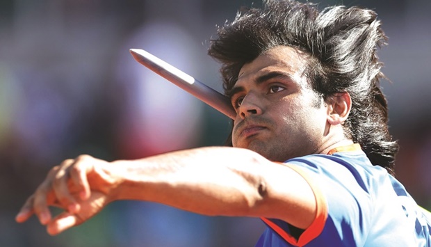 Neeraj Chopra of India competes in the menu2019s javelin qualification at the World Athletics Championships on Thursday. (AFP)