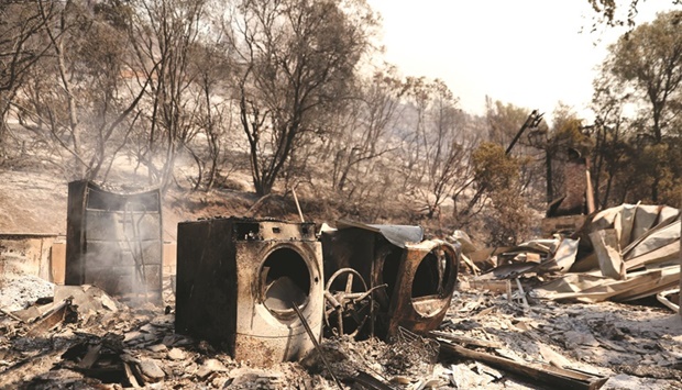 A view of a burned home after the Oak Fire moved through the area yesterday near Mariposa,  California. (AFP)