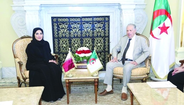 The Speaker of the Council of the Nation of Algeria, Salah Goudjil, meets with HE Maryam bint Abdullah al-Attiyah, the President of the Doha-based Arab Network for National Human Rights Institutions