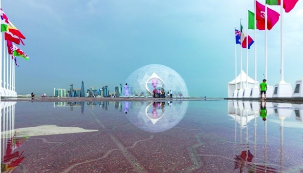 The accumulated rainwater as seen Thursday at Doha Corniche.