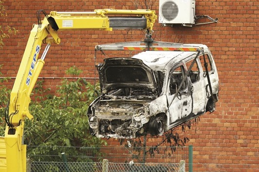 The car used in the attack on the National Institute for Criminalistics and Criminology overnight in Neder-Over-Heembeek.