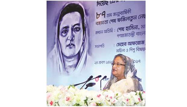 Hasina at a memorial meeting for her slain mother in Dhaka.