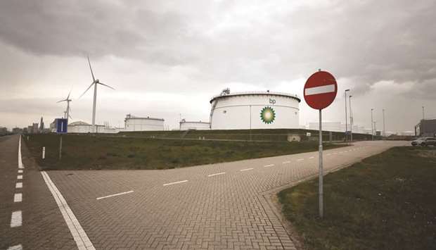 A storage container stands at the BP oil refinery at the Port of Rotterdam in Rotterdam, Netherlands.