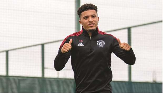 Manchester Unitedu2019s Jadon Sancho takes part in a training session yesterday. (Twitter/ManUtd)