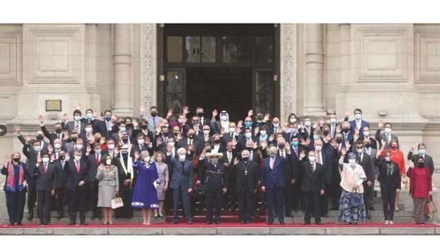 The acting charge a'affaires of the Qatari embassy in Peru Nasser Sherida al-Mutlaq participated in protocol greetings of Peru President Jose Pedro Castillo Terrones, held at the Presidential Palace in the capital, Lima.