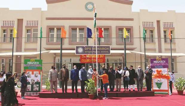 DPS Monarch International School president Hassan Chougule unfurled the Tricolour.