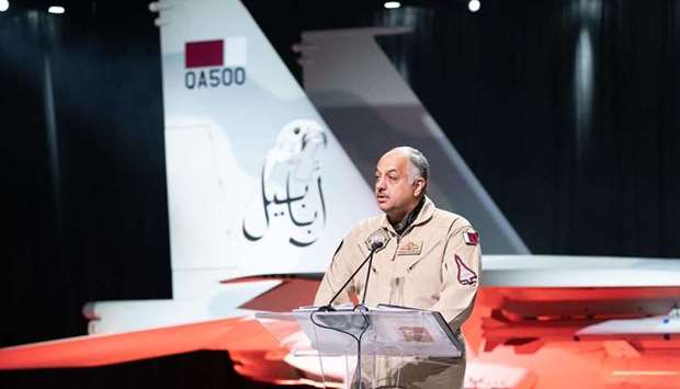 Deputy Prime Minister and Minister of State for Defense Affairs attends the inauguration ceremony of the Qatari F-15QA aircraft in the US.