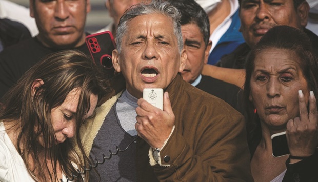 Antauro Humala speaks to the press after his release from the Piedras Gordas II prison in Ancon, Peru.