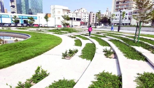 A part of the tiered seating area of Al Qubaib Mosque Plaza.