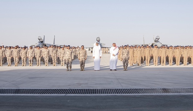 His Highness the Amir Sheikh Tamim bin Hamad al-Thani attended the arrival of the first batch of Eurofighter Typhoon aircraft of the Qatar Amiri Air Force, at the Dukhan Airbase on Saturday afternoon.