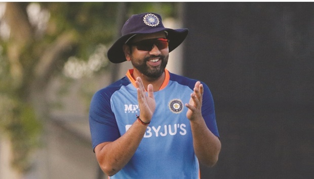 Indiau2019s captain Rohit Sharma during their training sessions in Dubai yesterday, on the eve of their Asia Cup match.