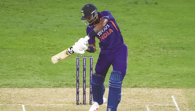 Indiau2019s Hardik Pandya plays a shot during the Asia Cup Twenty20 international match against Pakistan at the Dubai International Cricket Stadium in Dubai yesterday.