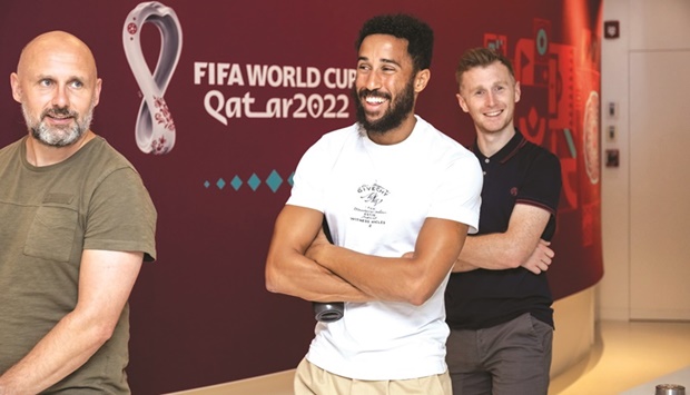 England and Everton winger Andros Townsend (centre) at the Supreme Committee for Delivery & Legacyu2019s Legacy Pavilion during his visit to Qatar.