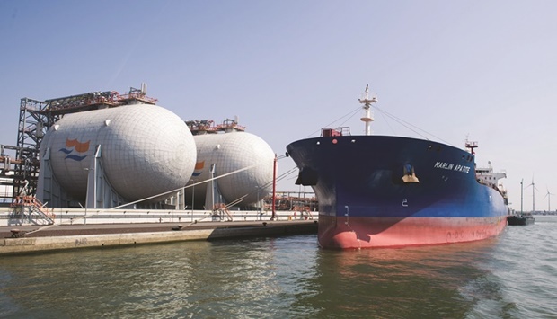 A tanker docked at the liquid petroleum gas-ethane storage tanks operated by Antwerp Terminal & Processing Co, at the newly-merged Port of Antwerp-Bruges in Antwerp, Belgium. Natural gas prices in Europe edged lower amid rising inventories and signs of reduced demand, while supplies from Russia remain steady, albeit low.