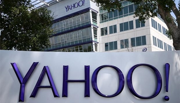 A sign in front of the Yahoo! headquarters in Sunnyvale, California.