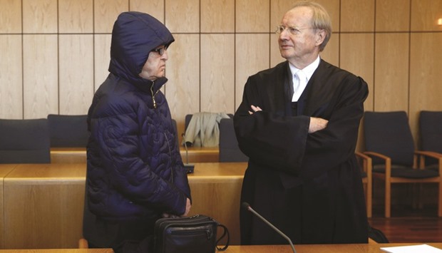 Mauss with his attorney Reiner Hamm at the start of his trial in the courtroom of the District Court in Bochum.