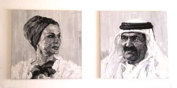 Portraits of Her Highness Sheikha Moza bint Nasser and His Highness the Father Emir Sheikh Hamad bin Khalifa al-Thani at Mathaf.