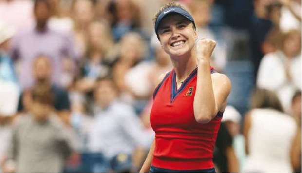 Elina Svitolina of Ukraine celebrates her win over Simona Halep (not pictured) of Romania during their US Open round of 16 match in New York City yesterday. (AFP)