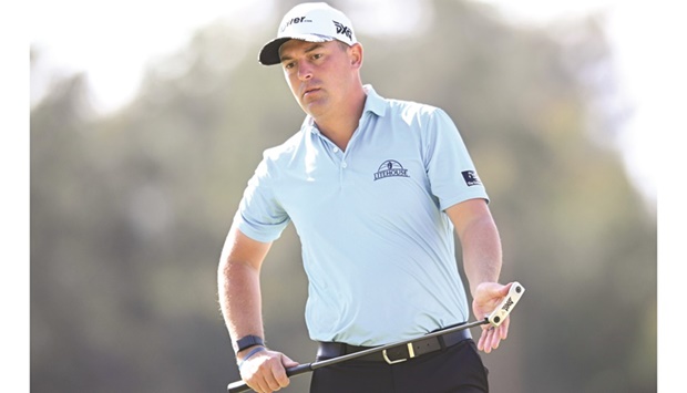 Justin Lower of the US reacts on the 12th hole green during the first round of the Fortinet Championship at Silverado Resort and Spa North course in Napa, California. (AFP)