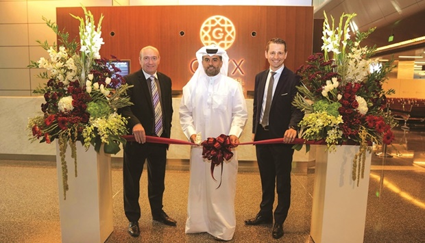 (From left) Philippe Anric, director of Operations; Badr Mohamed al-Meer, COO of HIA; Mr Edvard Szabo-Veber, hotel manager, inaugurating Oryx Garden Hotel at Hamad International Airport.