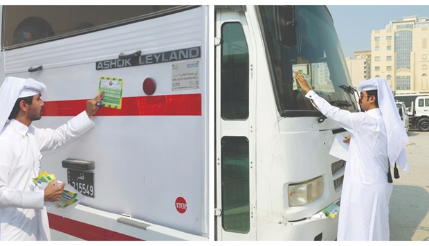 Inspectors from the section have placed awareness and warning stickers on these vehicles, stressing the need to abide by the relevant laws and regulations issued by the authorities concerned regarding the parking of trucks and buses.