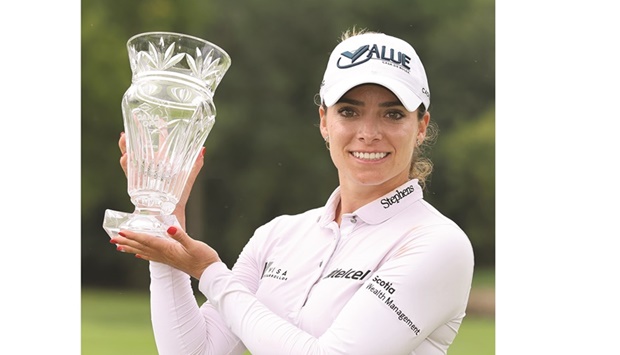 Gaby Lopez of Mexico poses with the trophy after winning the Dana Open presented by Marathon at Highland Meadows Golf Club in Sylvania. (AFP)