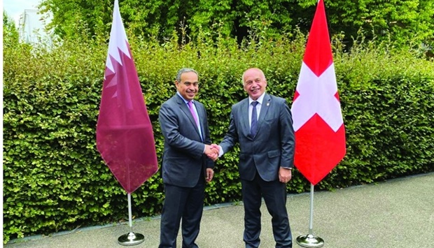 HE the Minister of Finance Ali bin Ahmed al-Kuwari with Swiss Minister of Finance Ueli Maurer.