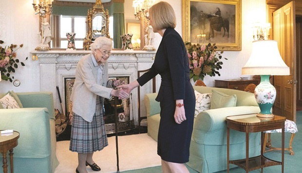 Queen Elizabeth II and new Conservative Party leader and Britainu2019s prime minister-elect Liz Truss meet at Balmoral Castle in Ballater, Scotland, on September 6, 2022, where the Queen invited Truss to form a government.
