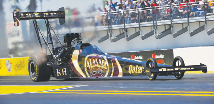 Qatar Al-Anabi Racing Top Fuel driver Khalid al-Balooshi makes a brilliant run during the NHRA Mello Yello Drag Racing Series event in Gainesville, Fl