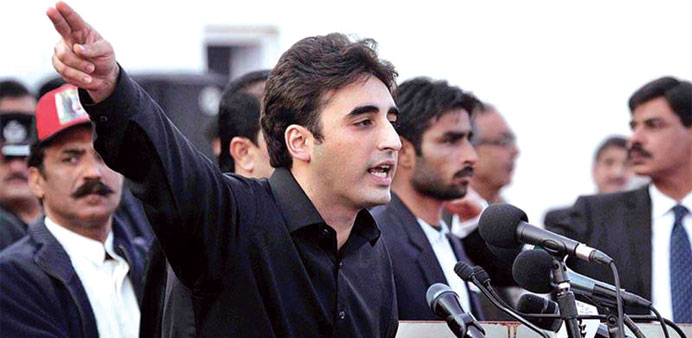 In the hot cauldron: Bilawal Bhutto-Zardari addressing the gathering during a formal entry into politics in Larkana.