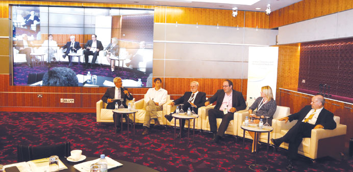 Participants in a panel discussion at the human genomics symposium yesterday.