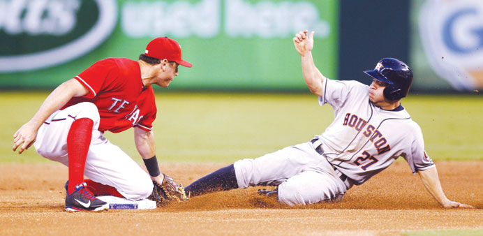 Photo: Rangers second baseman Ian Kinsler tags out St. Louis