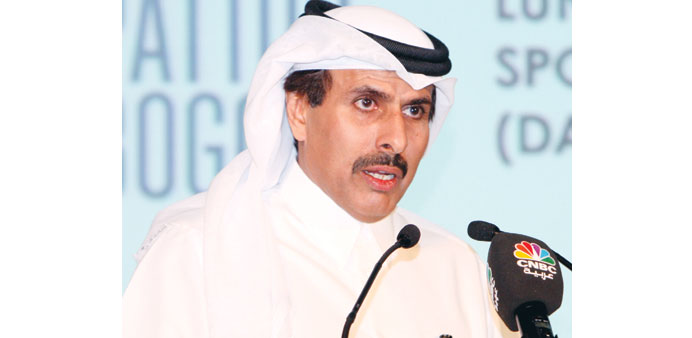 HE Sheikh Abdullah addressing the Meed Qatar Projects conference yesterday. The Qatar National Vision 2030 aims at establishing a risk-free financial 